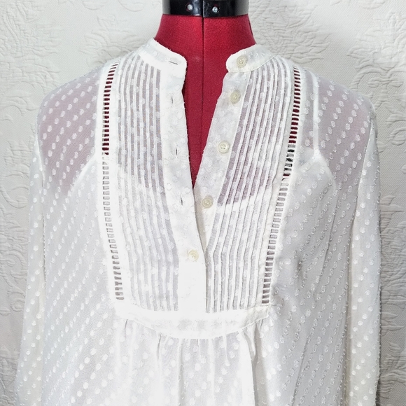 Madewell Polka Dot Off White Sheer Camisole Button Up Blouse - Picture 3 of 10
